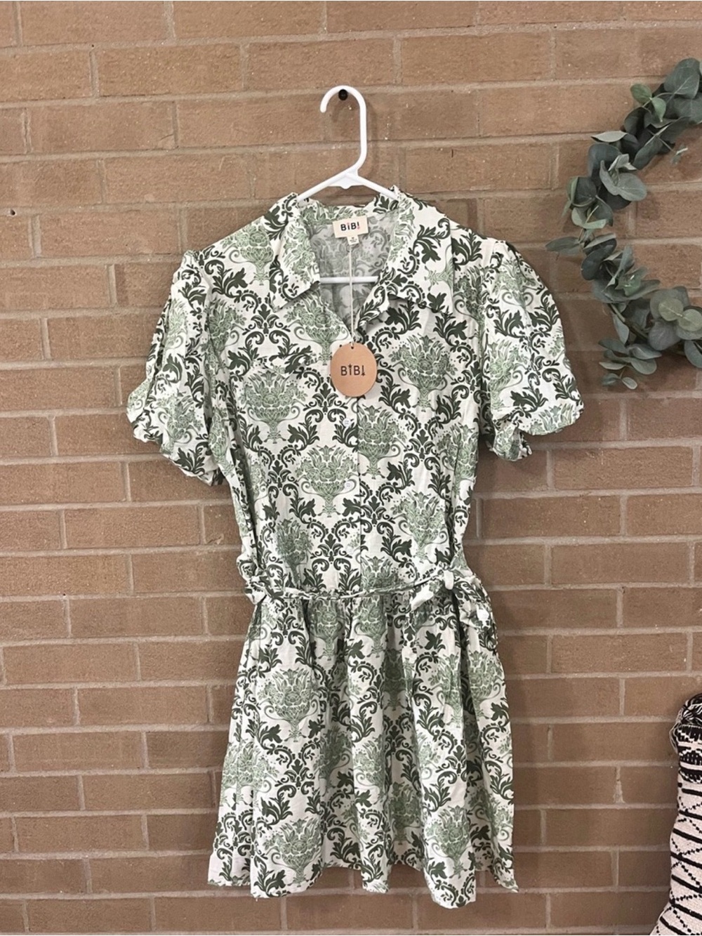 BiBi Green and White Floral Mini Dress